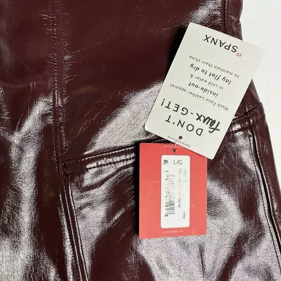 Spanx Ruby Dark Red Vegan Faux Patent Leather Leggings Pants NWT Womens Large - Picture 6 of 6